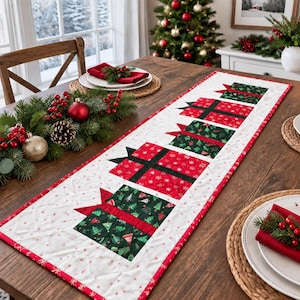 Patrón para camino de mesa navideño, decoración navideña fácil de hacer, crea una mesa festiva de Navidad, patrón de costura en PDF
