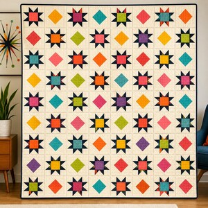 Atomic Starburst Quilt Pattern PDF, Easy Foundation Paper Piecing Quilt Block, Friendly Modern Quilt Design, Housewarming & Quilter Gift