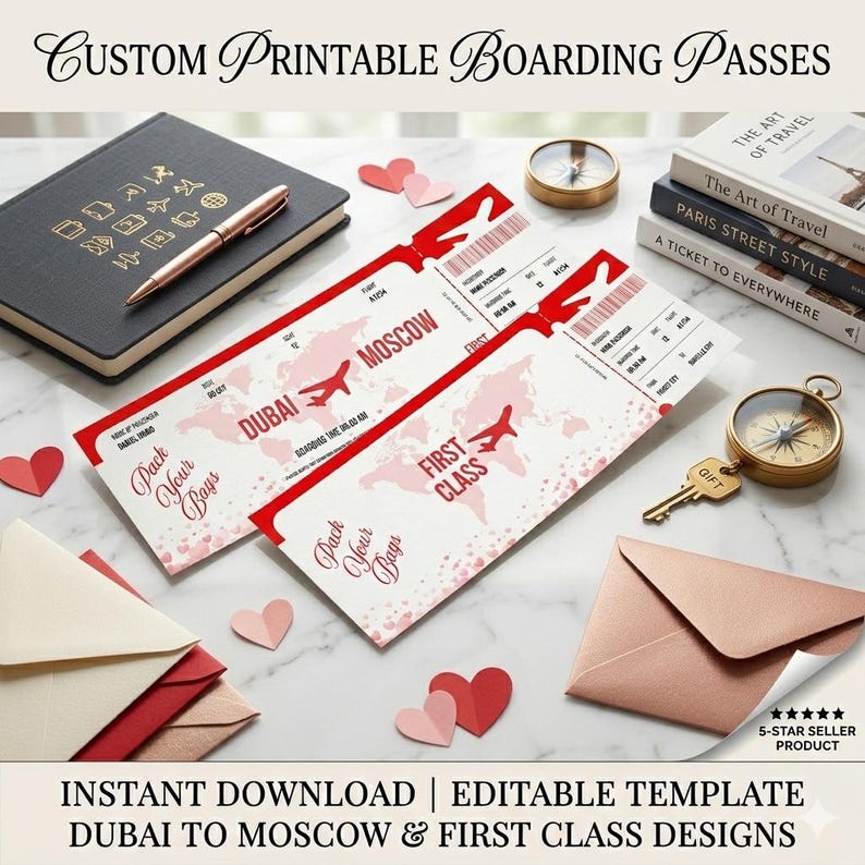 Custom Pass Tickets Dubai Editable Boarding Pass Surprise Trip Ticket, Personalized ...