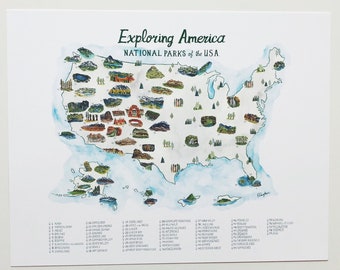 National Parks Map with Checklist (with updated 63 PARKS)