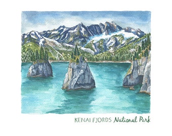 Kenai Fjords National Park Print, Gouache Landscape