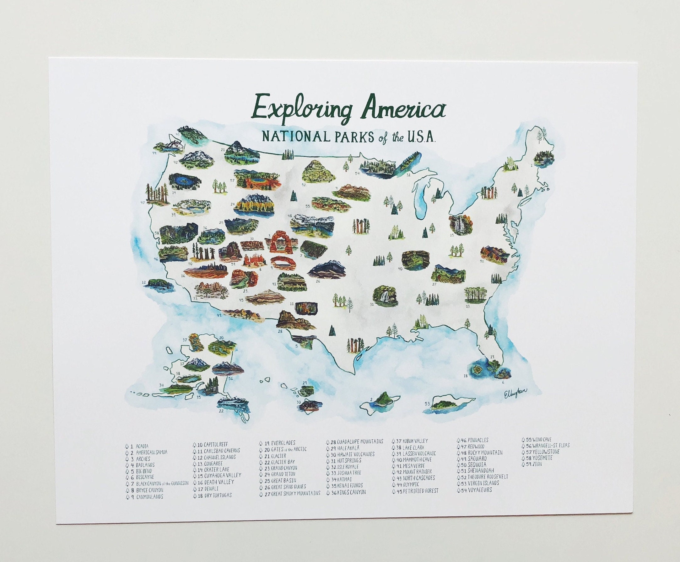 National Parks Map with Checklist with updated 63 PARKS - Etsy Nederland