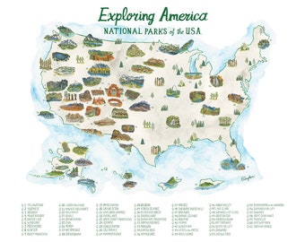 National Parks Map With Checklist With Updated 63 Parks Etsy 日本
