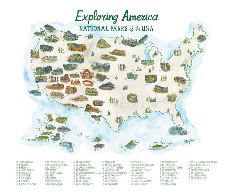 National Parks Map with Checklist with updated 63 PARKS image 9