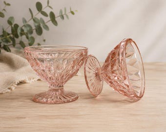 Vintage Jeannette Pink Depression Glass Windsor Sherbet Dishes Set of 2 | 1930s Footed Dessert Cups | Windsor Diamond Glassware Collectible