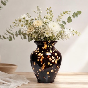 Vintage Studio Pottery Vase Brown Gold Speckled Glaze | Signed Ceramic Art Pottery Vase | Retro Boho Decor 20cm Vase