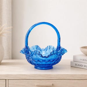 Fenton Colonial Blue Glass Thumbprint Ruffle Edge Bowl - Etsy