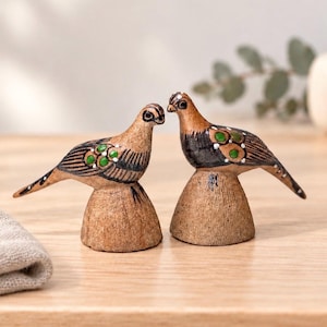 Vintage Mexican Ceramic Bird Figurines | Hand Painted Folk Art Small Bird Pair | Collectible Pottery Figurines