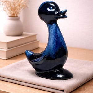 Blue Mountain Pottery Duck Figurine | Canadian BMP Blue Drip Glaze Bird Statue | Mid Century Modern Ceramic Collectible Duck Decor