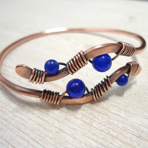 Adjustable copper bracelet Jade copper wire cuff Copper bangle Wire wrapped jewelry Arthritis Pain Relief Healing Minimalist Gift