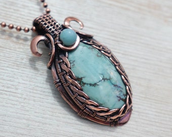 Magnesite Turquois copper pendant Copper necklace Wire wrap jewelry Heady wire wrapped Pendant  Necklace for women or men Amulet