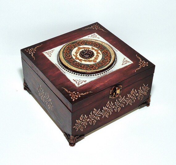 Big Hand Decorated Box Antique Jewelry Box Distressed Etsy