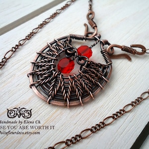 Copper necklace Oxidized copper jewelry Simple necklace Handmade Gift for Her Red glass beads pendant Wire wrapped jewelry Rustic