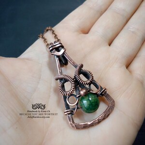 Green Dragon vein agate pendant Wire wrapped pendant Hammered copper pendant Antique copper necklace Crackle agate Boho Amulet Simple