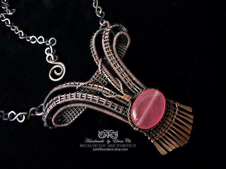Pink Jade Pendant Copper Necklace Copper Pendant Jade Choker Etsy