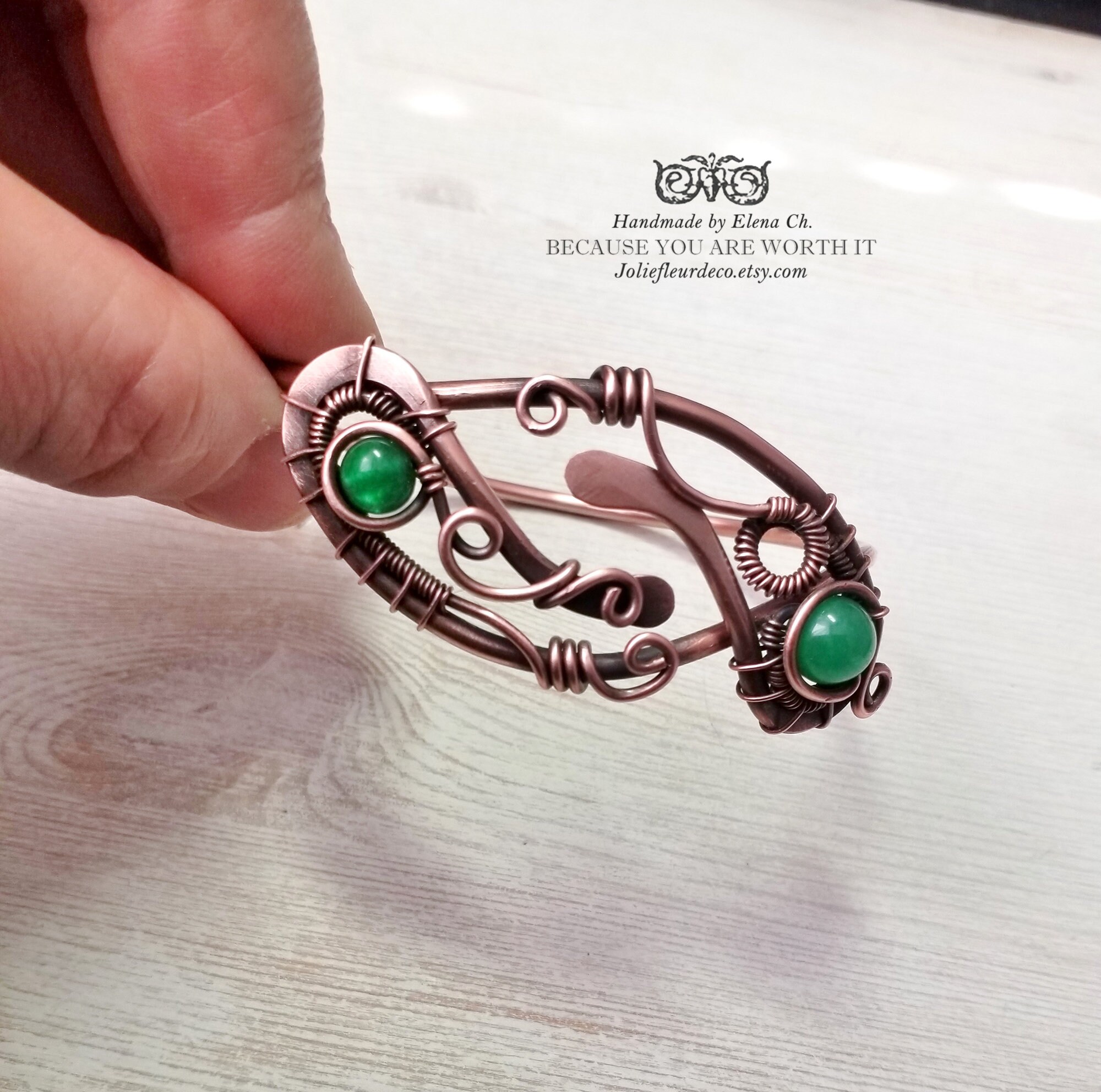 Adjustable Copper Bracelet Green Jade Copper Wire Wrapped Etsy UK