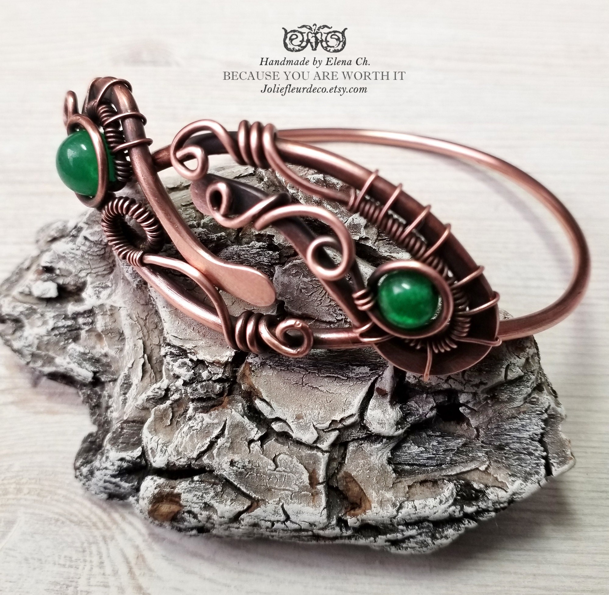 Adjustable Copper Bracelet Green Jade Copper Wire Wrapped Etsy UK