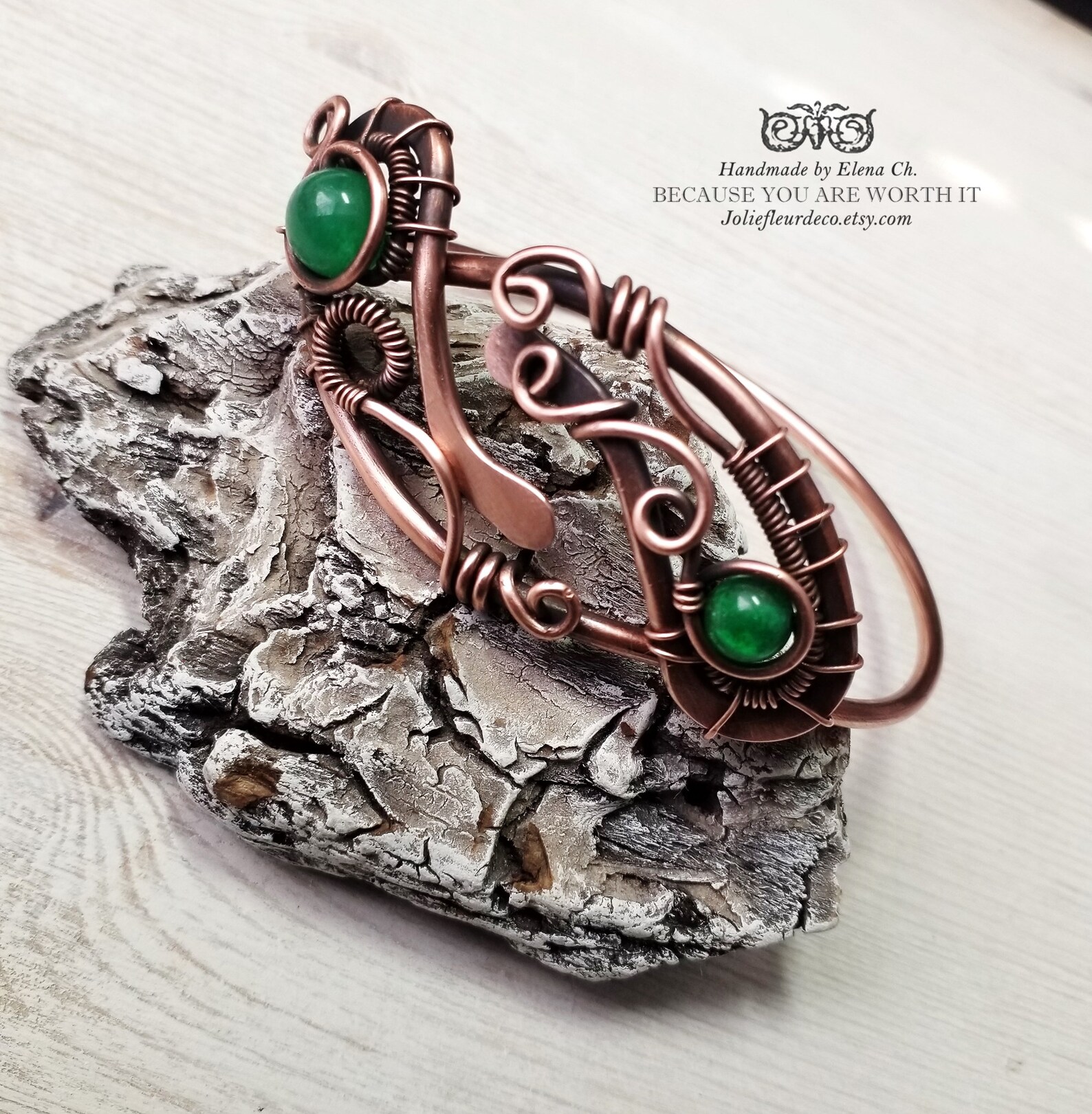 Adjustable Copper Bracelet Green Jade Copper Wire Wrapped Etsy UK