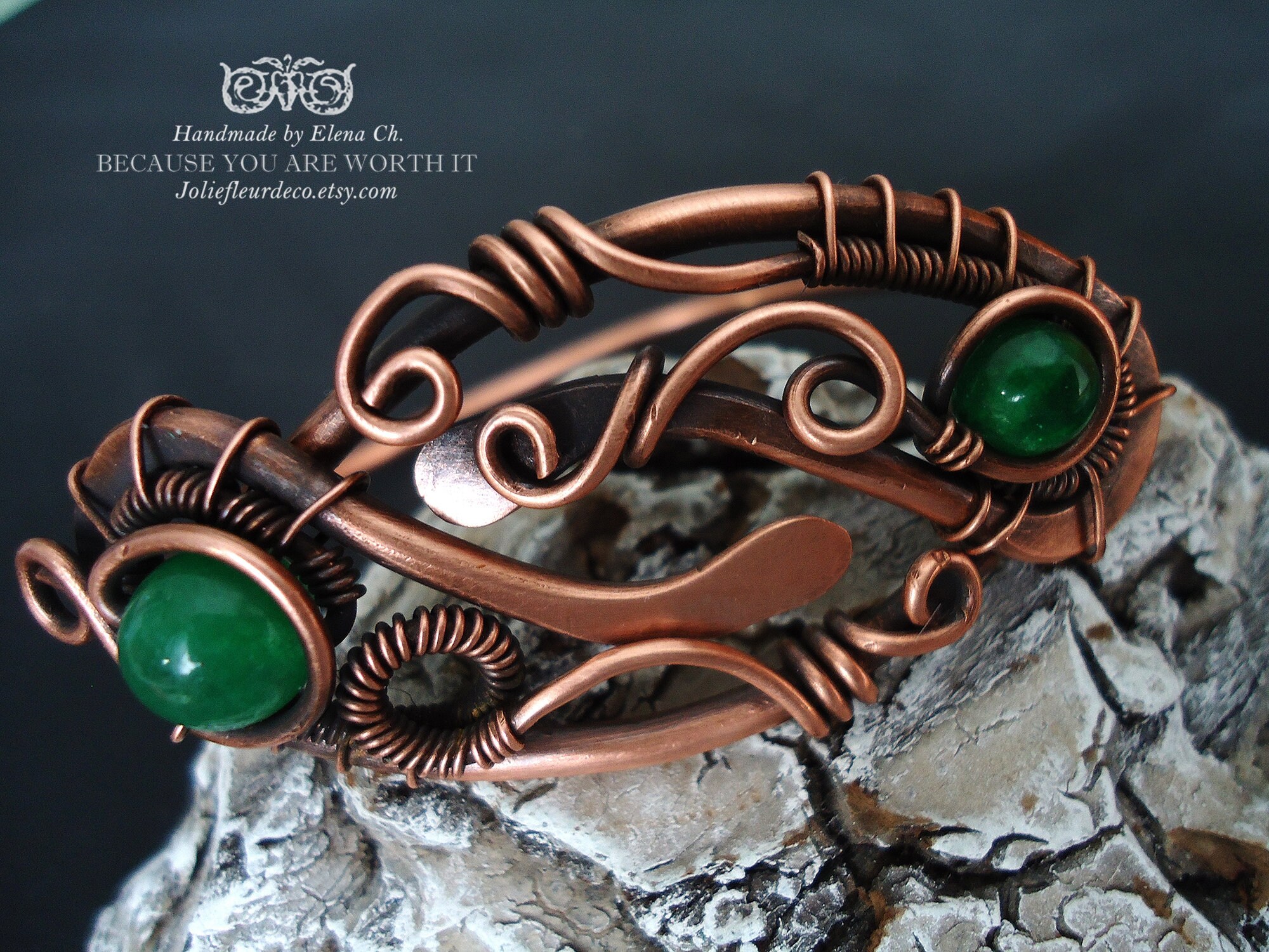 Adjustable Copper Bracelet Green Jade Copper Wire Wrapped Etsy UK