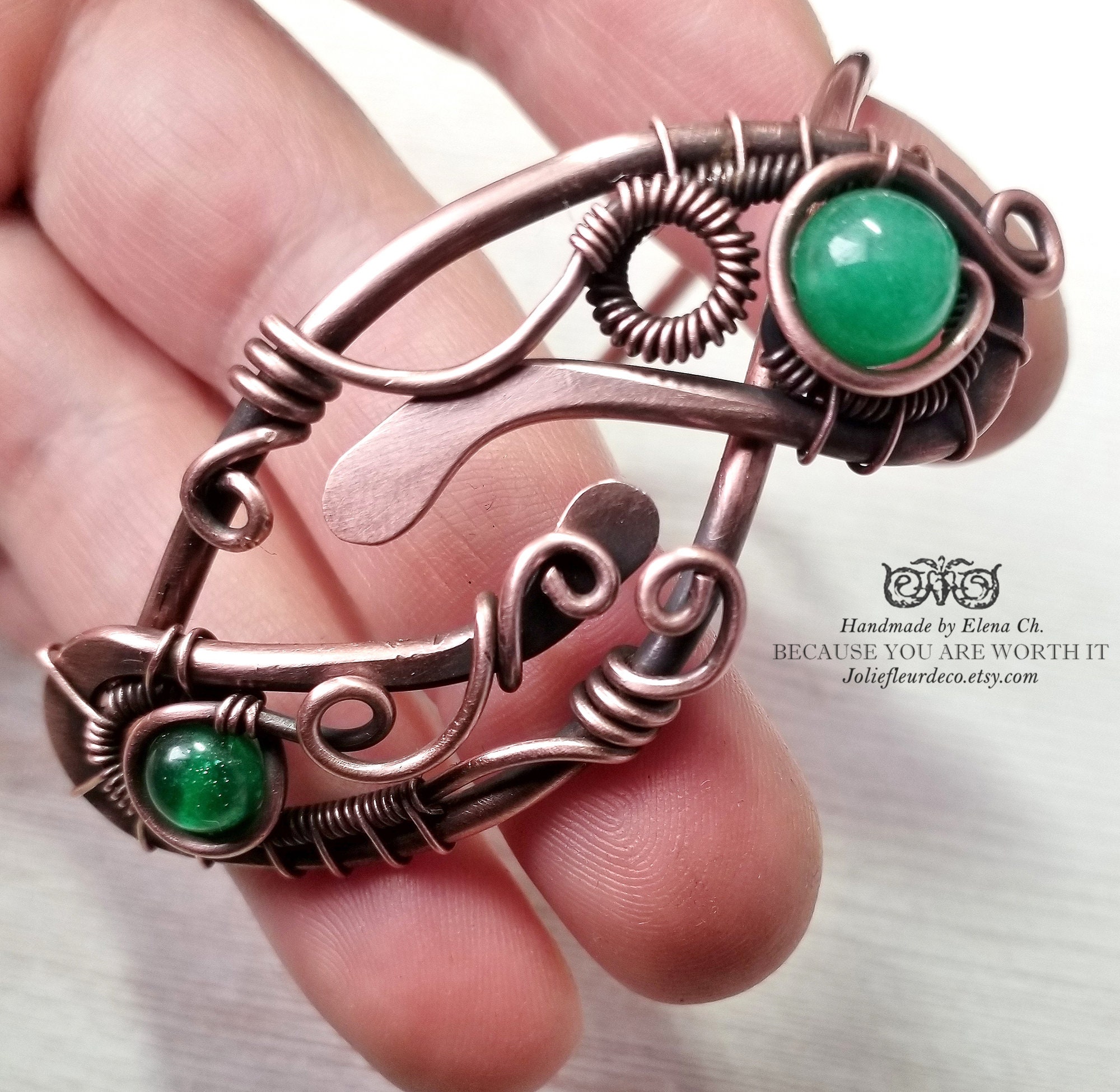 Adjustable Copper Bracelet Green Jade Copper Wire Wrapped Etsy UK