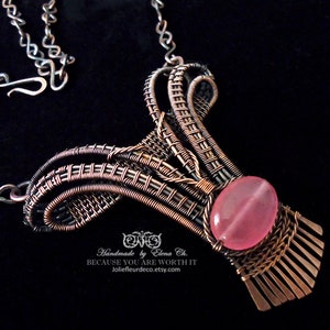 Pink Jade pendant Copper necklace Copper pendant Jade choker Wire wrapping jewelry Wire-wrapped Heady Pendant Boho jewelry Pink necklace
