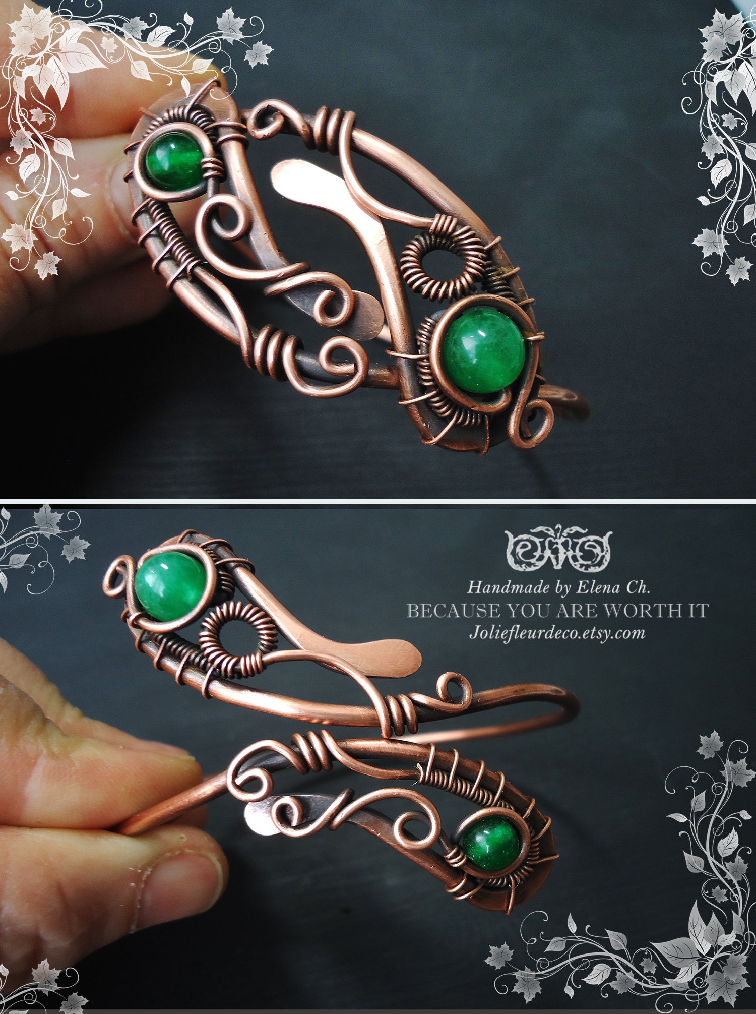 Adjustable Copper Bracelet Green Jade Copper Wire Wrapped Etsy UK