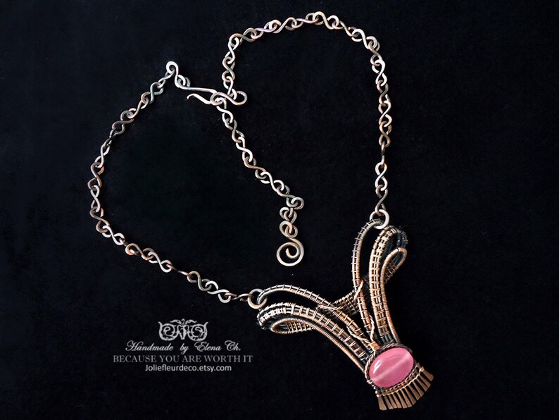 Pink Jade Pendant Copper Necklace Copper Pendant Jade Choker Etsy