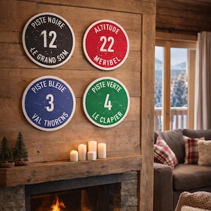 Personalized Wooden Ski Trail Marker – Round Mountain Sign 24 cm – Chalet Decoration – Made in France