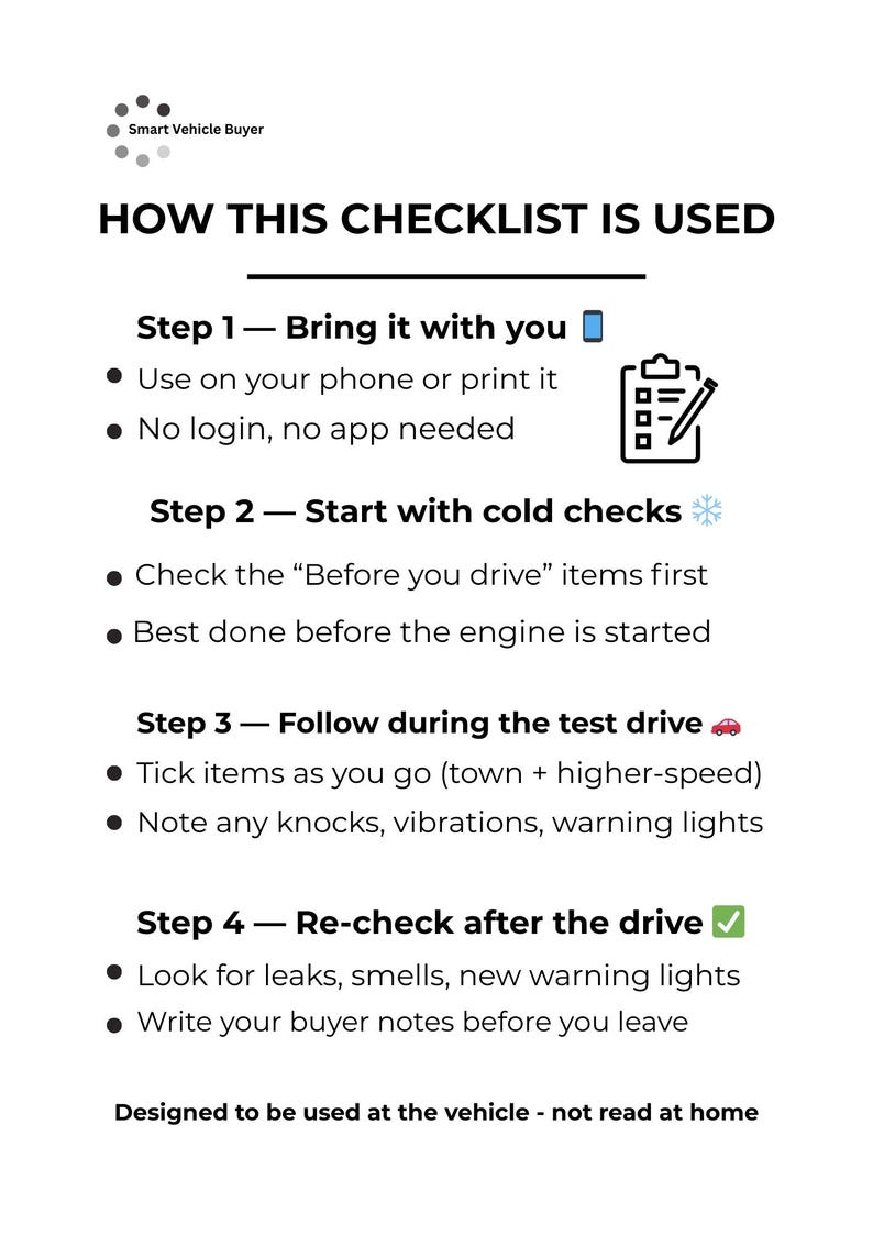 Test Drive Checklist.pdf Used Vehicle Test Drive Checklist UK | Car, Van & Motorcycle ...