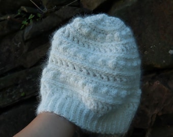 Handspun Angora Rabbit Crochet Beanie - Womens