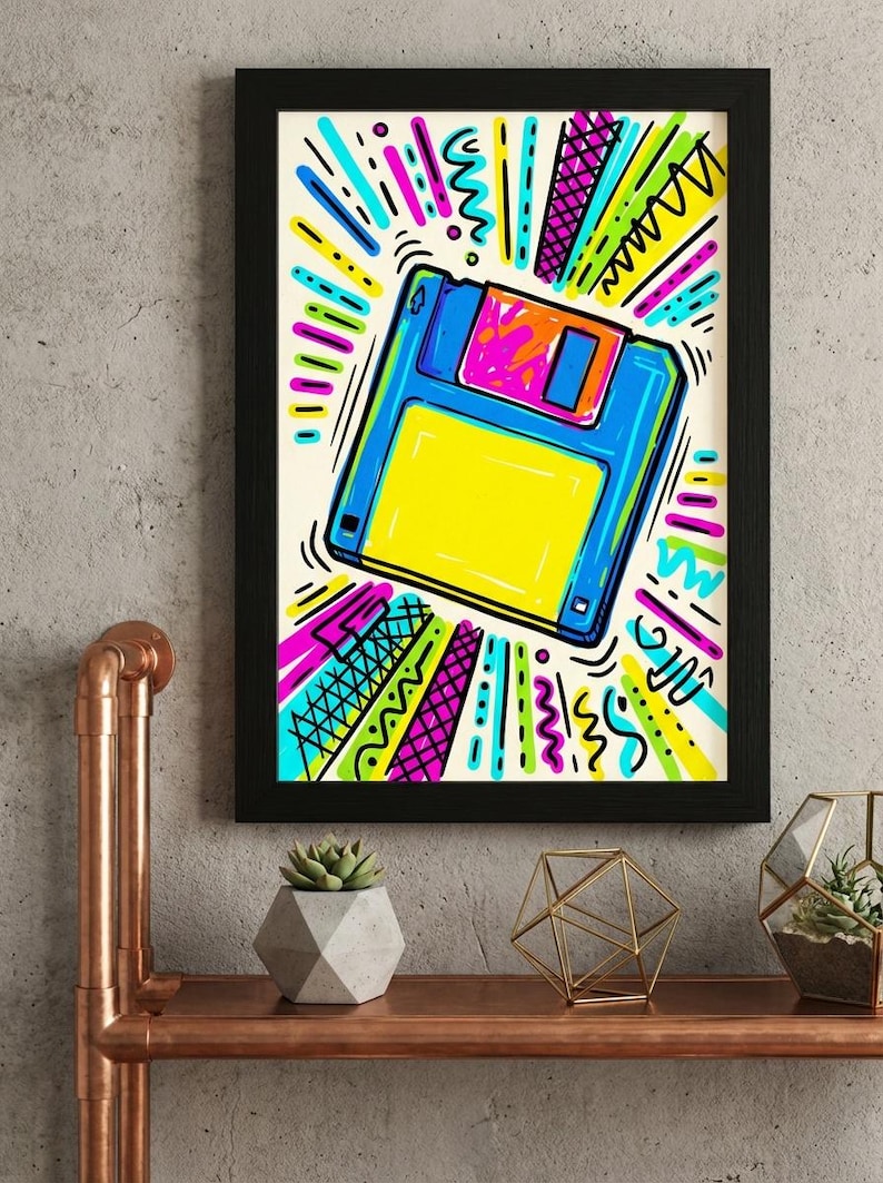 Retro Floppy Disk Art Print | 90s Computer Wall Art | Memphis Style