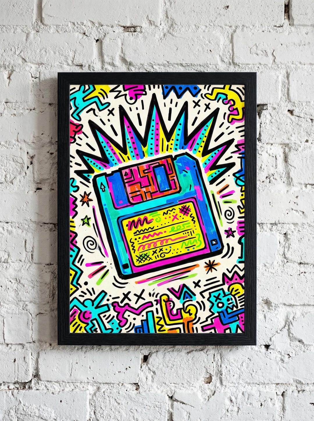 Retro Floppy Disk Art Print | 90s Computer Wall Decor | Memphis Style ...