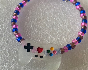 Bisexual Pride Glass Seed Bead Wrap Bracelet with Glow in the Dark Video Game Controller Charm FREE DOMESTIC SHIPPING