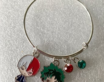 Anime Hero School Inspired Midoriya and Todoroki Adjustable Bangle Bracelet FREE DOMESTIC SHIPPING