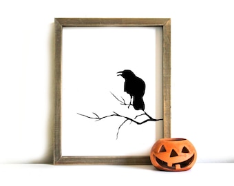 Halloween Printable Sign - Halloween Wall Art, Printable Art, Halloween, Crow, Halloween Decor, Halloween Printable Art, Instant Download
