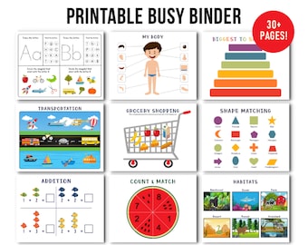 Printable Busy Book for Pre-K and Kindergarten, Printables for Kids,  Printable Busy Binder, Quiet Book, Home School Printable, Educational