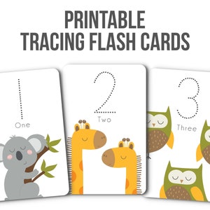 Afdrukbare nummer Flashcards - Animal Number Cards, Printable Number Cards, Number Tracing, Handwriting Practice, Pre-K, Kleuterschool