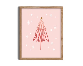 Printable Pink Christmas Tree Wall Art - Christmas Sign, Printable Art, Kids Room, Christmas Wall Art, Christmas Printable, Kids Room Art