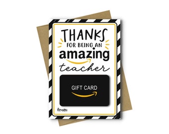 Printable Thank You Gift Card Holder - Printable Thank You Card, Teacher Appreciation, Teacher Thank You, Back to School Gift Card