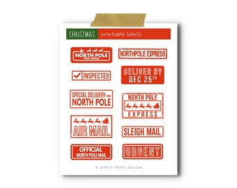 Printable North Pole Shipping Labels - Printable Christmas Package Labels, Christmas Labels, Kids Printable Christmas Labels, Stickers