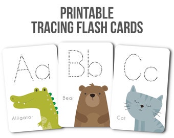 Druckbare Alphabet Flashcards - Tier Alphabet, druckbare Alphabet Karten, Alphabet Tracing, Handschrift Praxis, Pre-K, Kindergarten, ABC