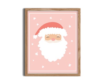 Printable Pink Christmas Wall Art - Christmas Sign, Printable Art, Pink Santa, Christmas Wall Art, Christmas Printable, Kids Room Art, Santa