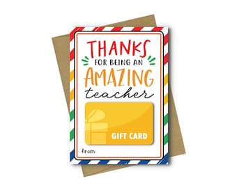 Printable Thank You Gift Card Holder - Printable Thank You Card, Teacher Appreciation, Teacher Thank You, Back to School Gift Card