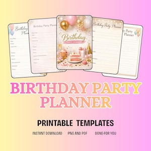 Ultimate Birthday Celebration Organizer PDF PNG Party Event Schedule 2026 Kids Birthday Planner Guest List Menu Task Budget Success Log Tool