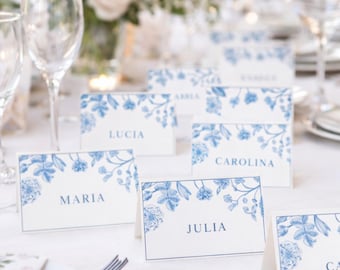 Eleganckie niebieskie wizytówki z motywem kwiatowym