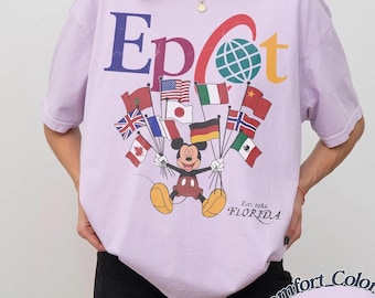 Mickey EPCOT Shirt, Vintage Mickey Flaggen der Länder 90s, Florida Est. 1982 Komfortfarben
