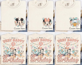 Custom Happy Birthday Disney Crew Comfort Color Shirt, Personalization Disney Birthday Girl Boy Tee