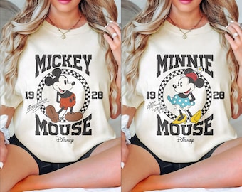 Vintagerutiga Musse Mimmi Pigg 1928-skjortor, Disney-tröja för par, Disney-resetröja
