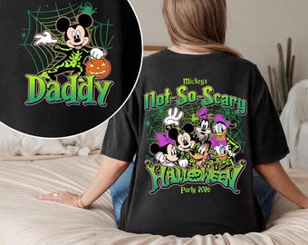 Retro Mickey's Not So Scary Halloween Party 2026 All Characters Skeleton T-Shirt, 2026 Halloween Disney Family Tee