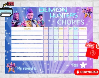 K-Pop Demon Hunter-karweienkaart | Beloningssysteem voor kinderen en tieners (directe download, pdf-bestand)